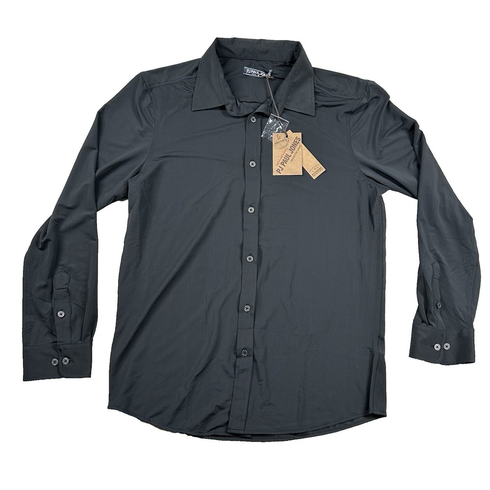 PJ Paul Jones Shirt Mens M Button Performance Solid Black Casual Work Business